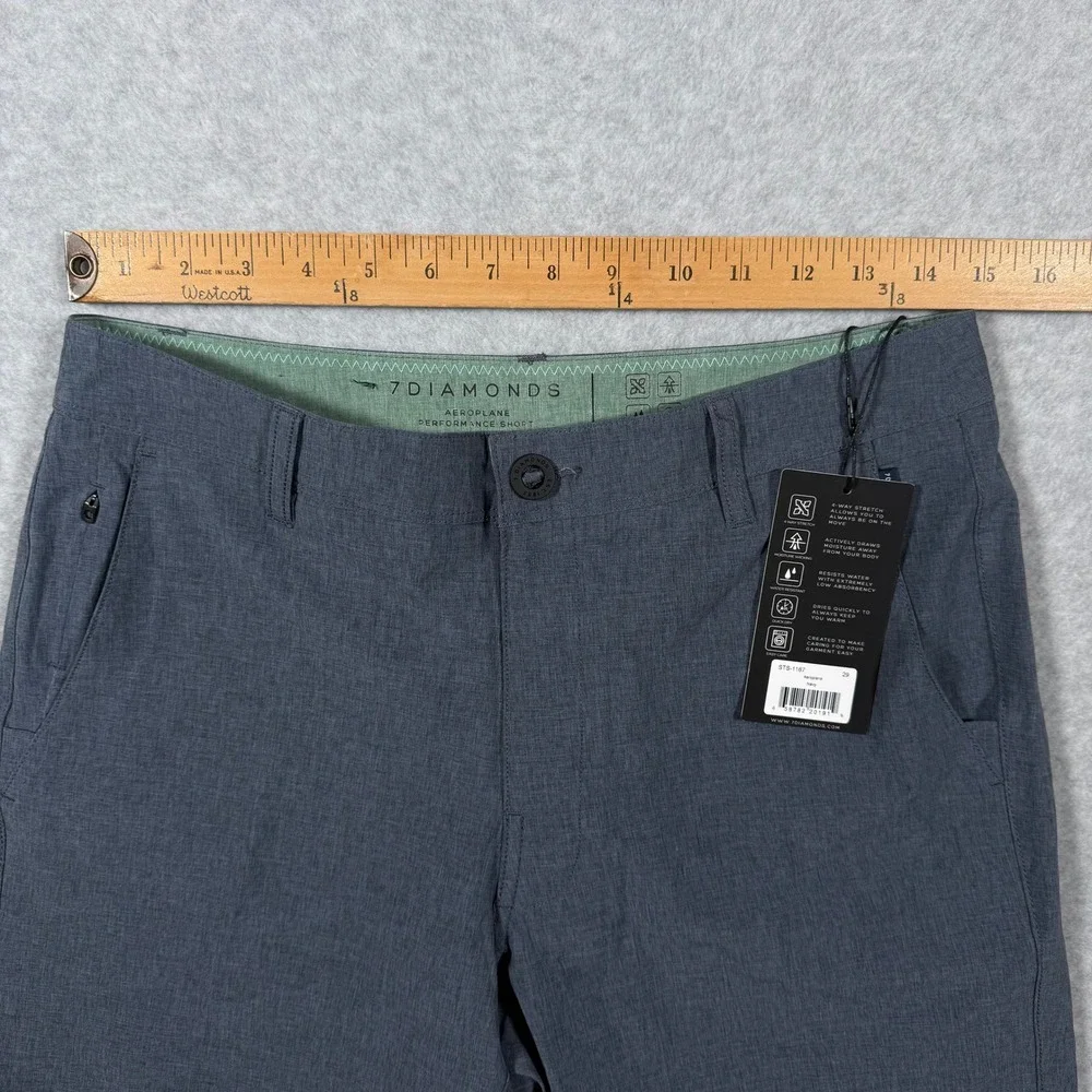 7 Diamonds Aeroplane Performance Shorts Mens 29 Navy Blue Heather Stretch NWT